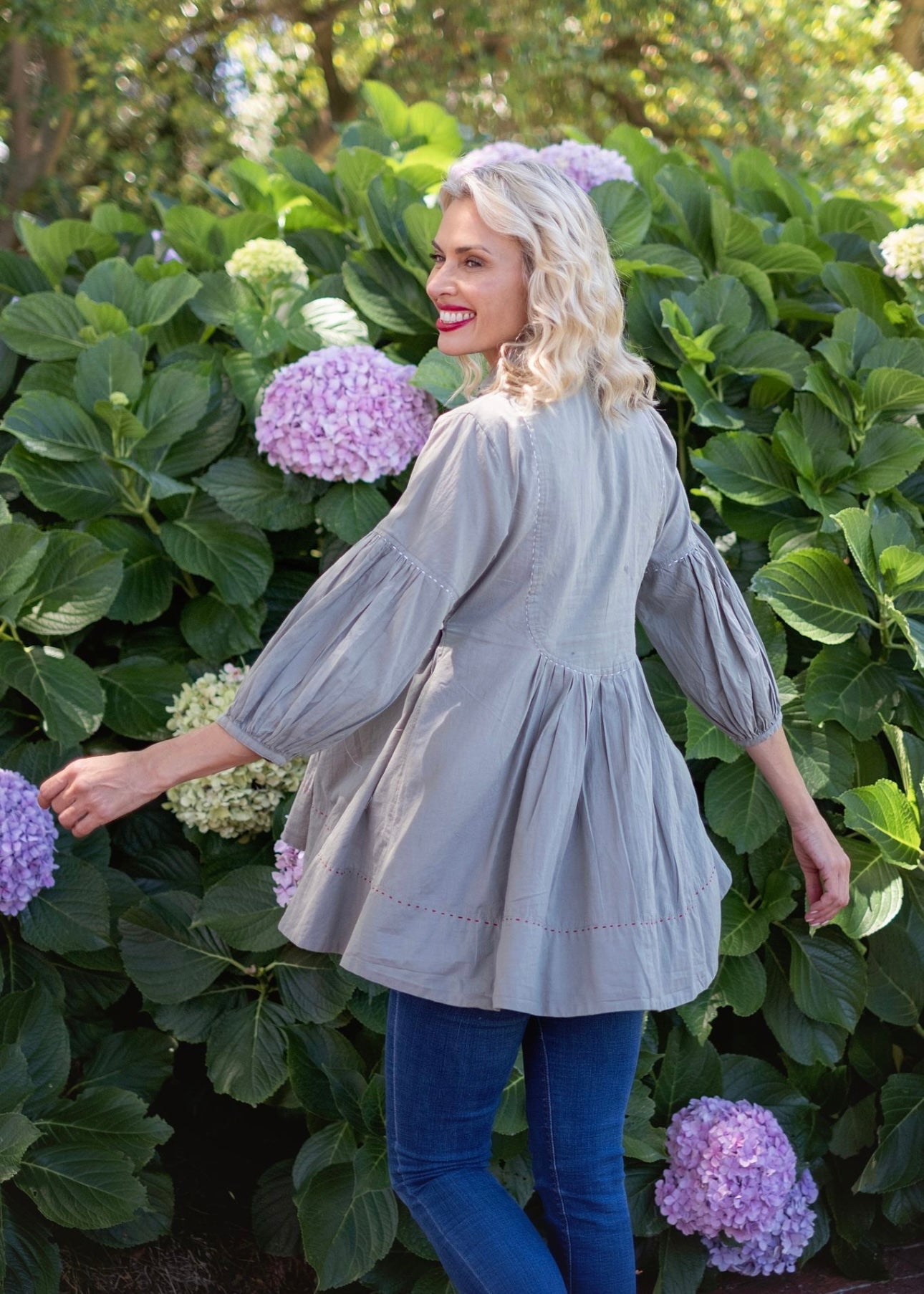 Pleated tunic with saddle stitching, Khaki
