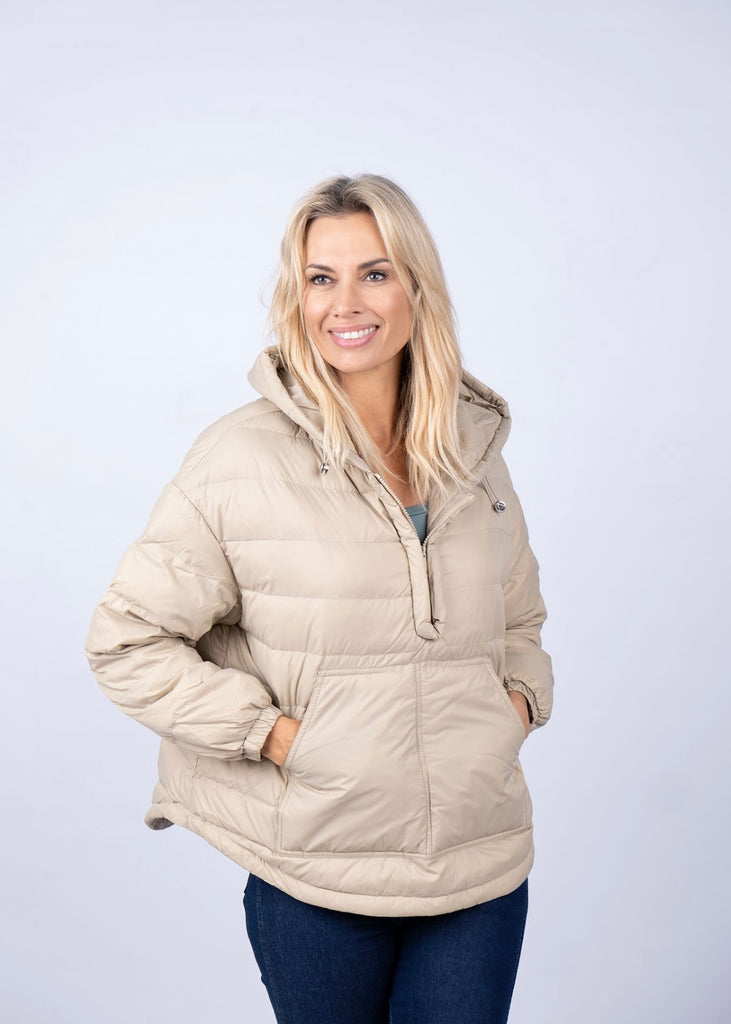 Down puffer jacket , Taupe with hood