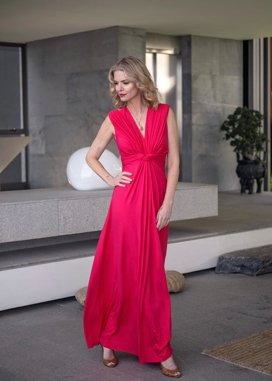 Paris knot dress, Long Cerise Pink