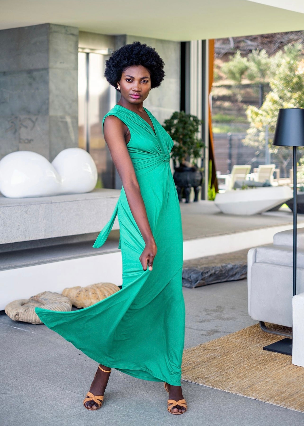 Paris knot dress , Long Emerald