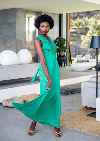 Paris knot dress , Long Emerald