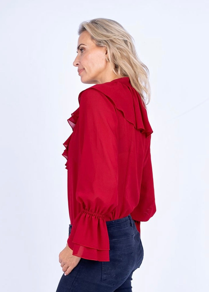 Frill blouse, Deep red georgette
