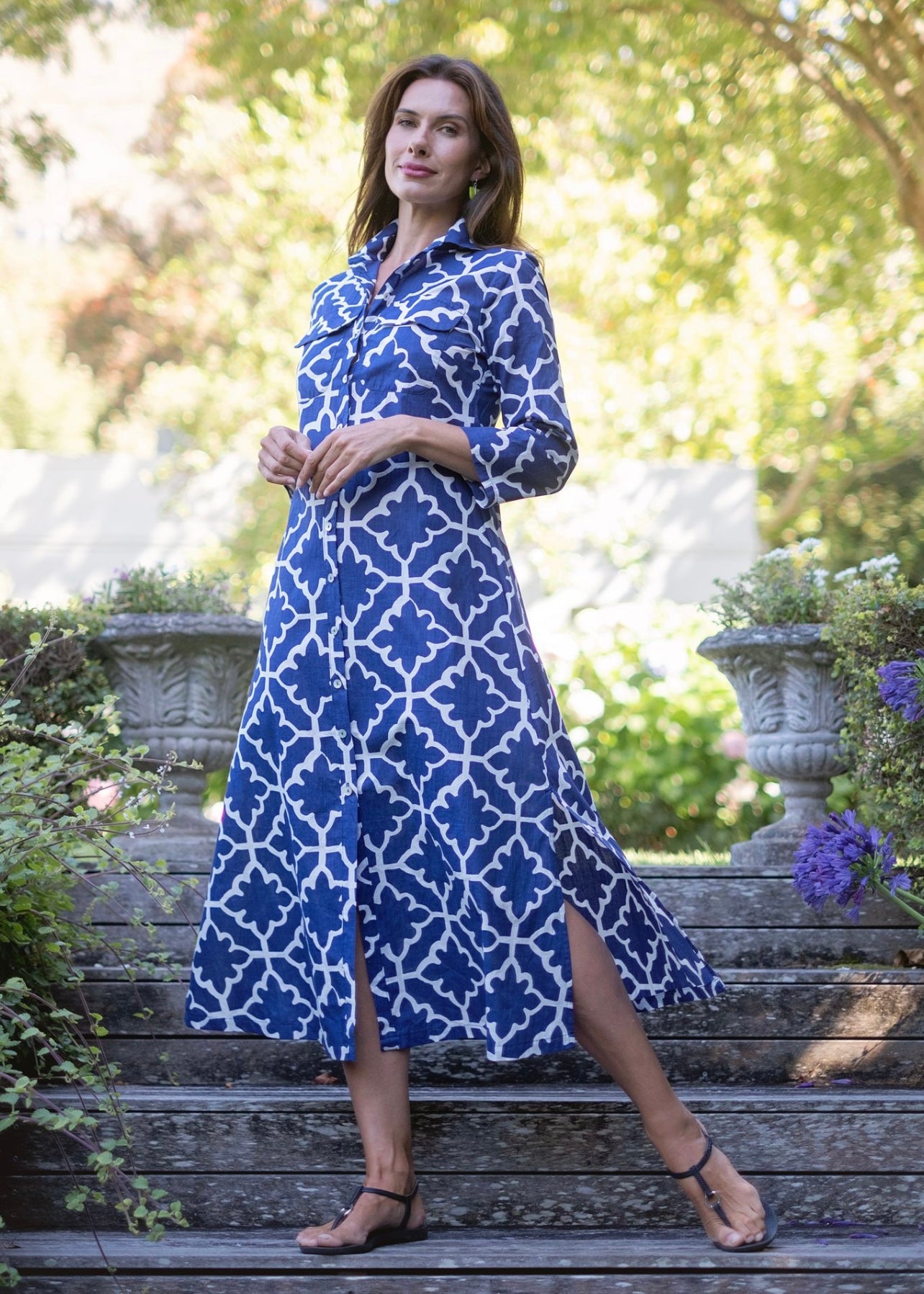 Betty Button dress, Blue geometrical