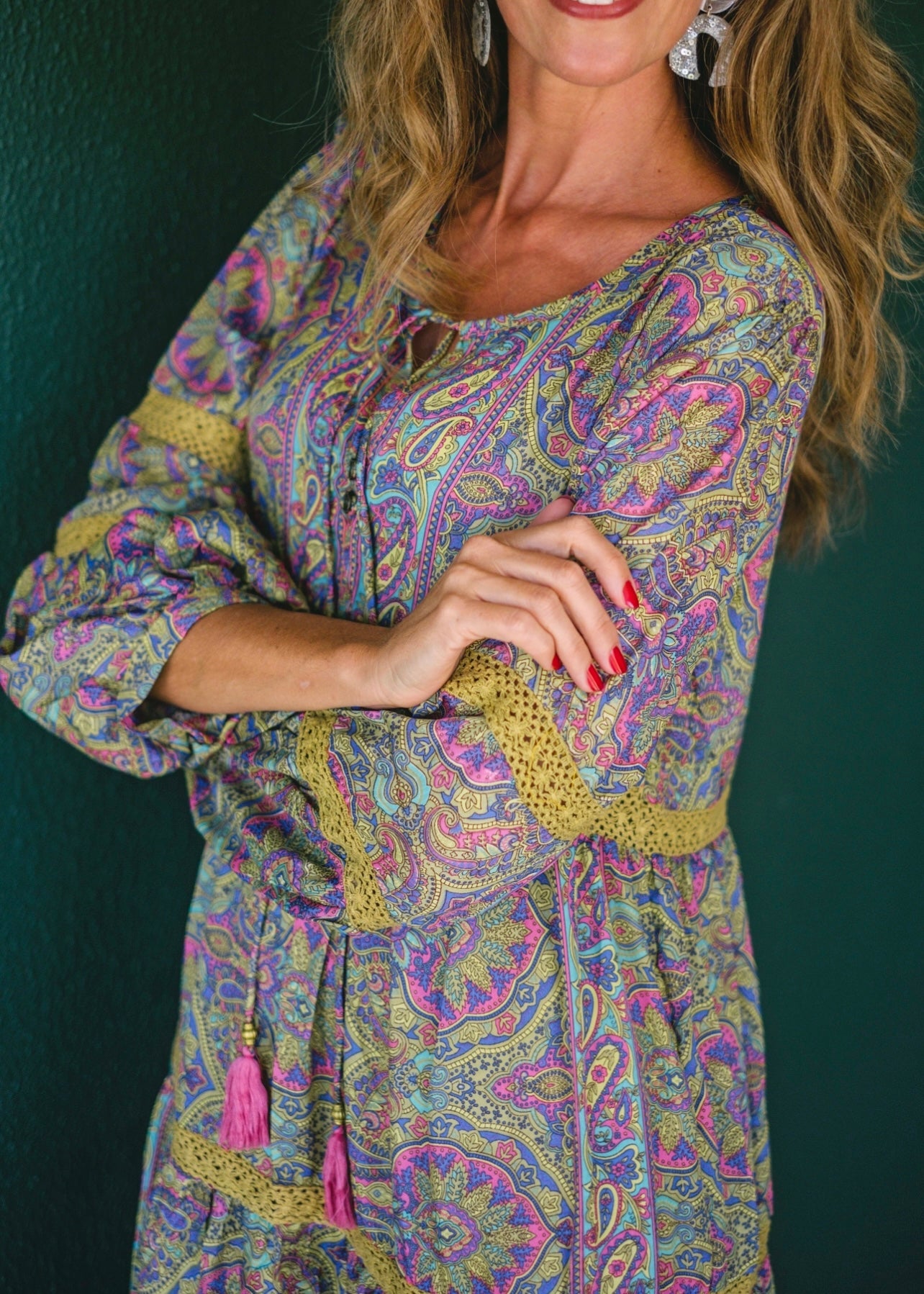 Boho dress in Lavender paisley with lace inset