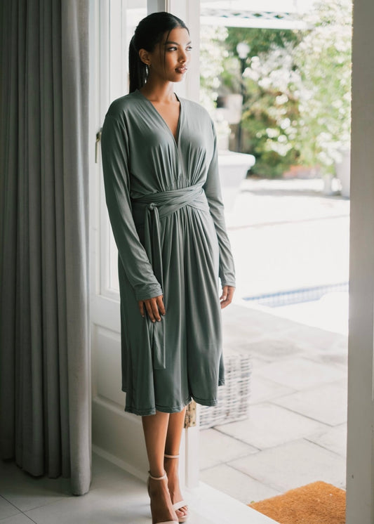 Inge Long Wrap dress, Fatigue green