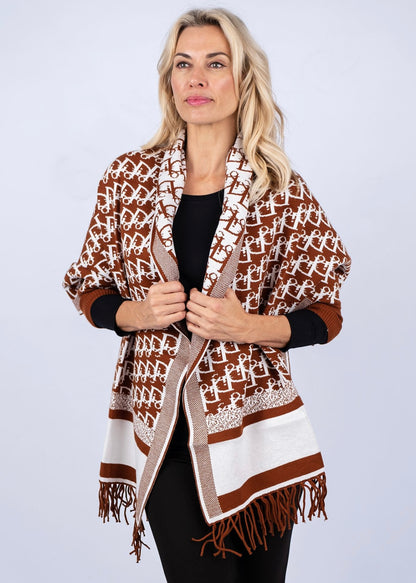 Sleeve pashmina, Rust & white