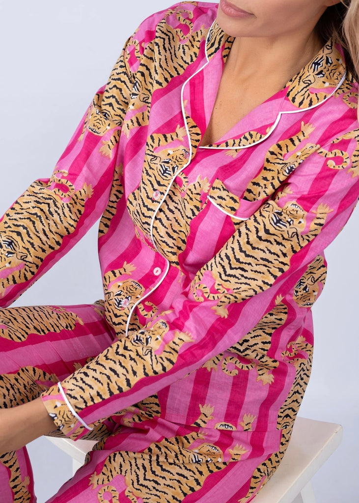 Long pyjama set, Candy pink flat tiger