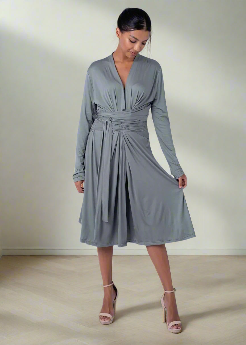 Inge Long Wrap dress, Fatigue green