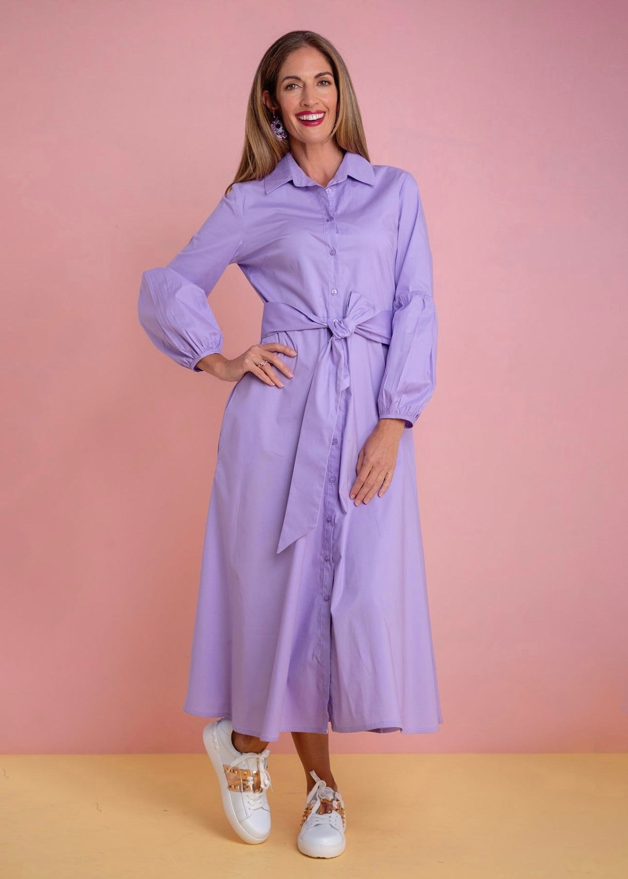 J-LO Dress winter sleeve, Lilac rose poplin