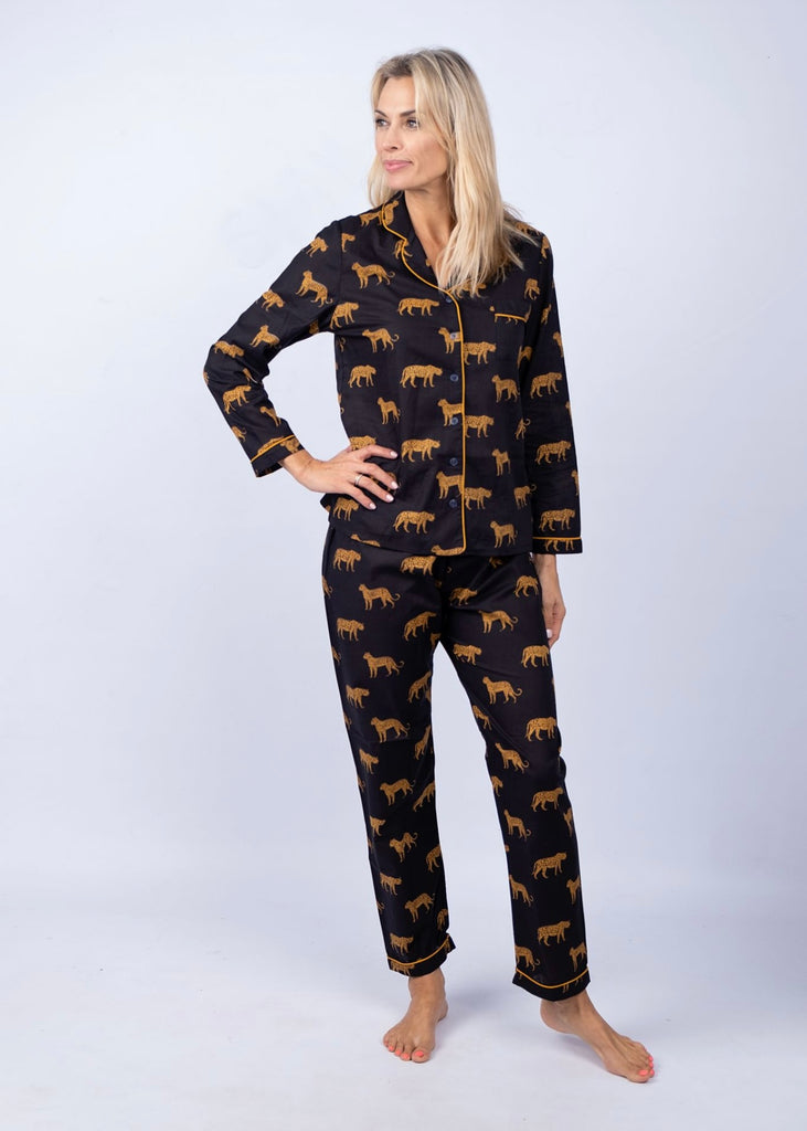 Long pyjama set, Black & gold leopard