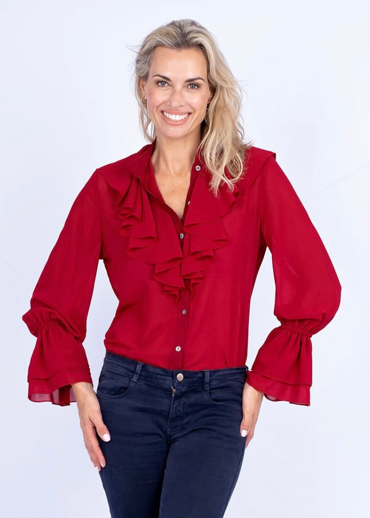 Frill blouse, Deep red georgette