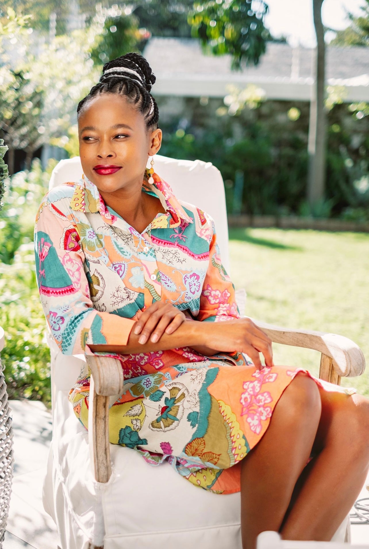Gaby shirt dress, Coral multiprint