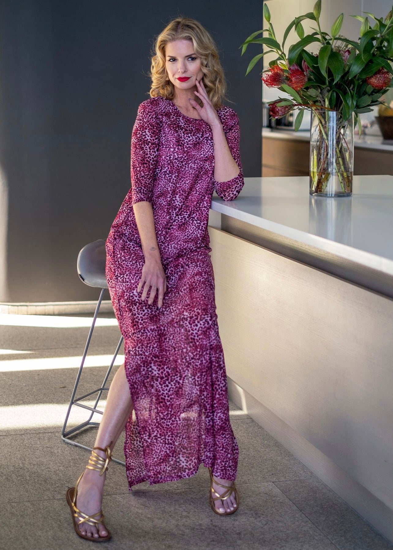 Mesh dress, Pink animal with undergarment