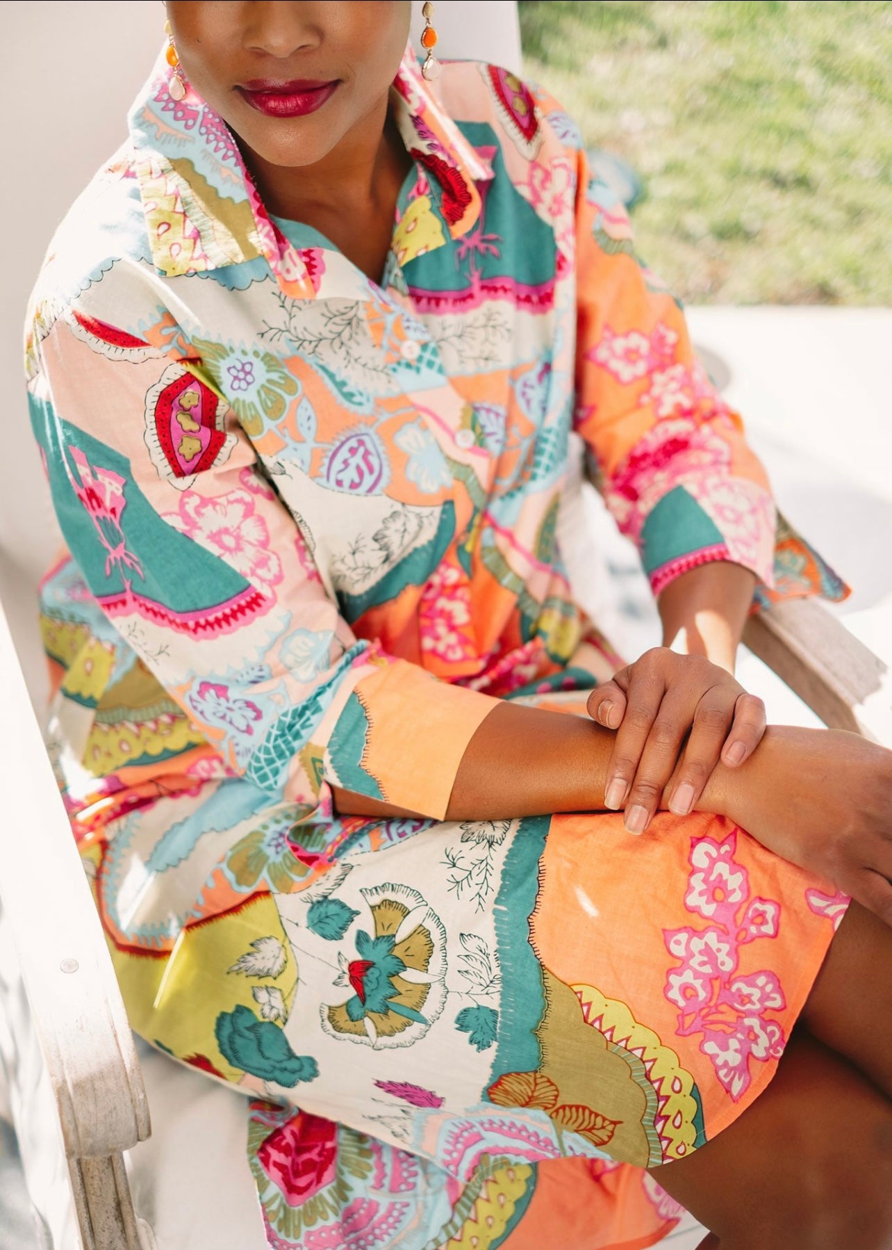 Gaby shirt dress, Coral multiprint
