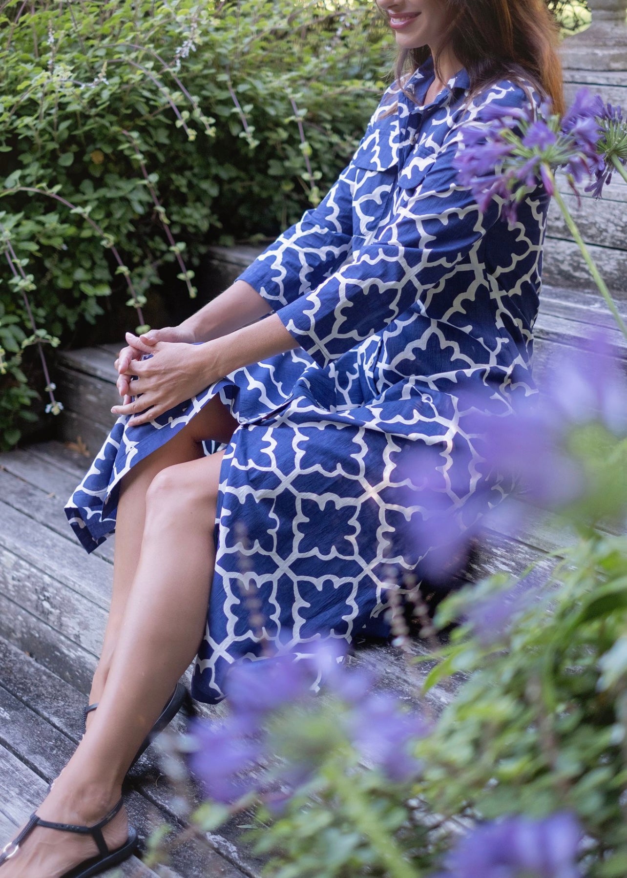 Betty Button dress, Blue geometrical