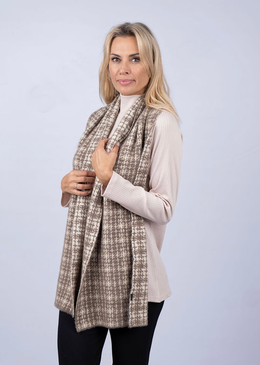 Soft Check Pashmina, taupe  & white check