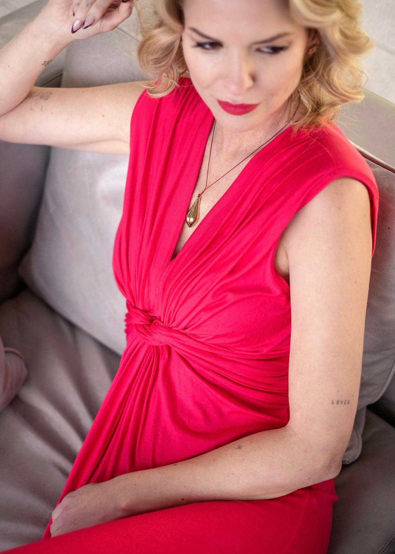 Paris knot dress, Long Cerise Pink