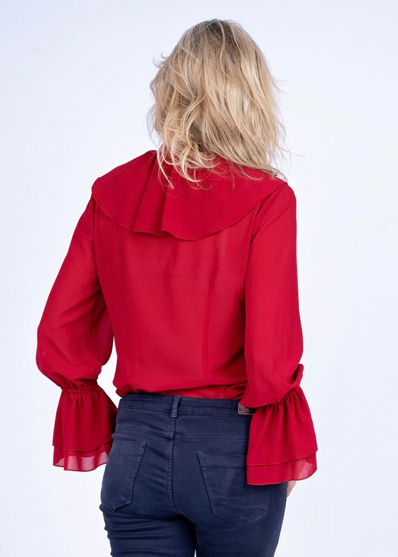 Frill blouse, Deep red georgette